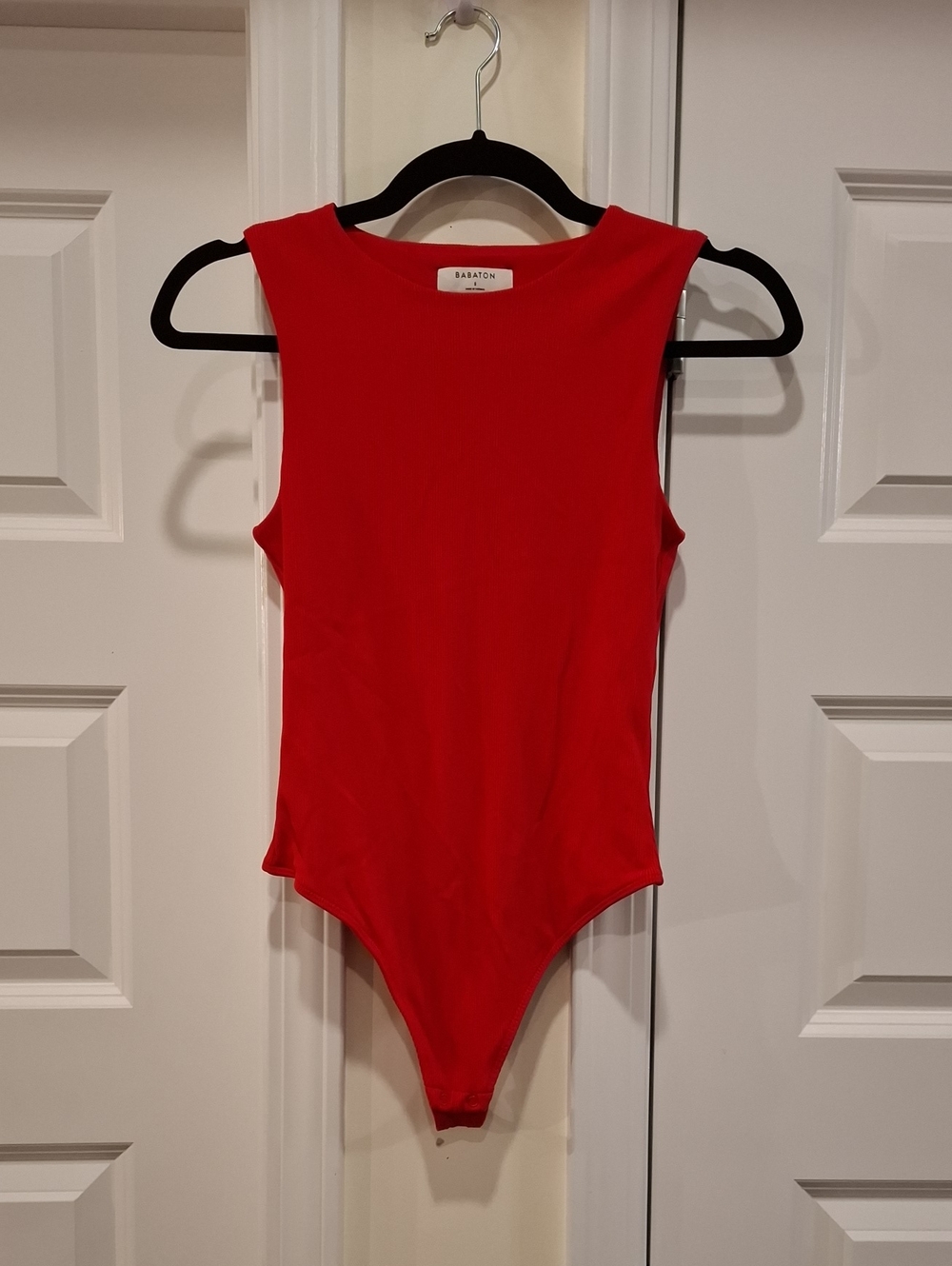 Babaton Red Ribbed Bodysuit Size Small
